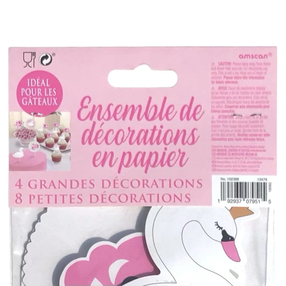 Amscan Swan Pink Floral Paper Topper Kit: Pink & White Cake/Cupcake Toppers 12ct